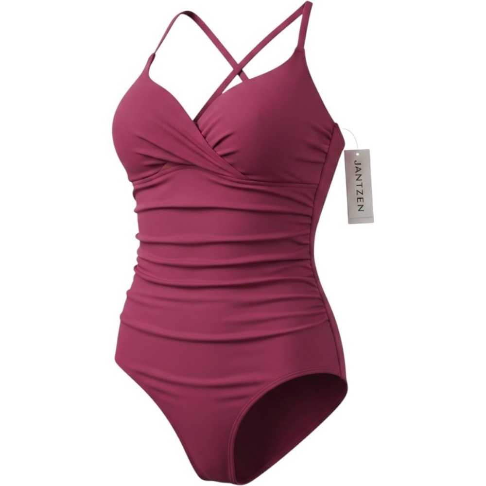 Jantzen Womens Mulberry Ruched Tummy Control One Piece Swimsuit JZ24710M Size 18